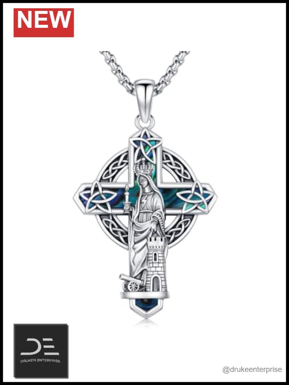 925 Sterling Silver Celtic Cross Pendant Necklace Christian Jewelry Protection
